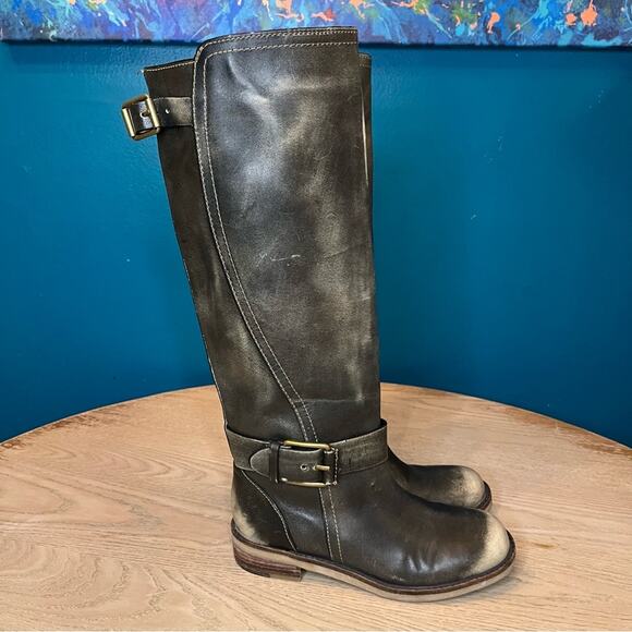 Lucky Brand Angelika Leather Riding Boots Pull On Buckle Slouchy Gray Women’s 6 - Picture 2 of 12